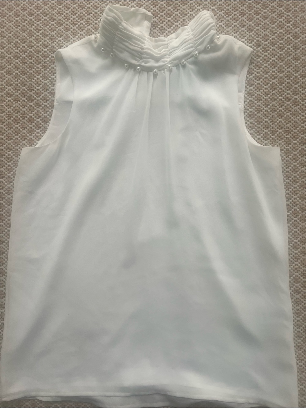 Karl Lagerfeld White Sleeveless High-Ruffle Pearl-Trim Camisole